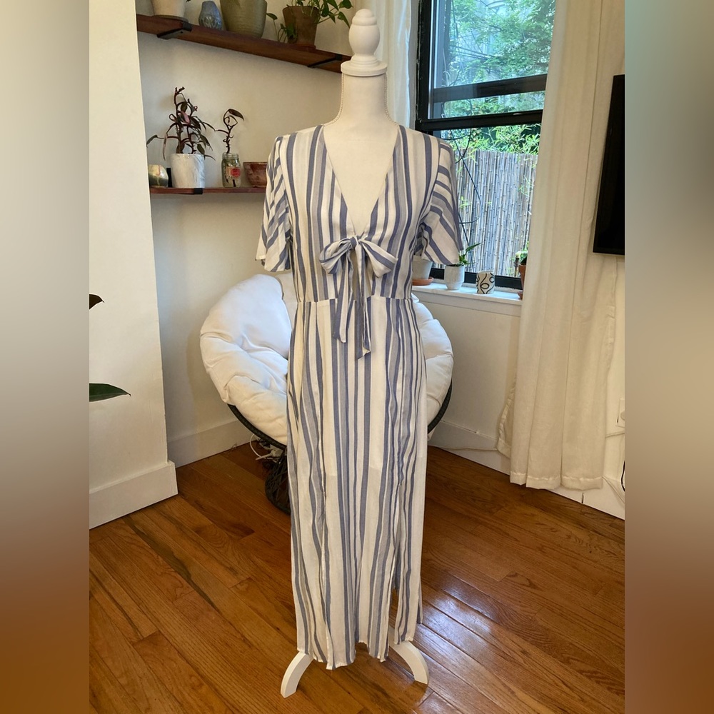 🏖️ Blue Striped Cotton Summer Beach Dress | S 🏖️